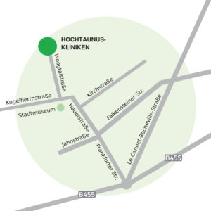 Dieses Bild zeigt den Standort der Hochtaunus-Kliniken in Königstein anhand einer Karte.